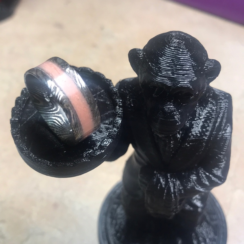 Chameleon Damascus etched steel Ring